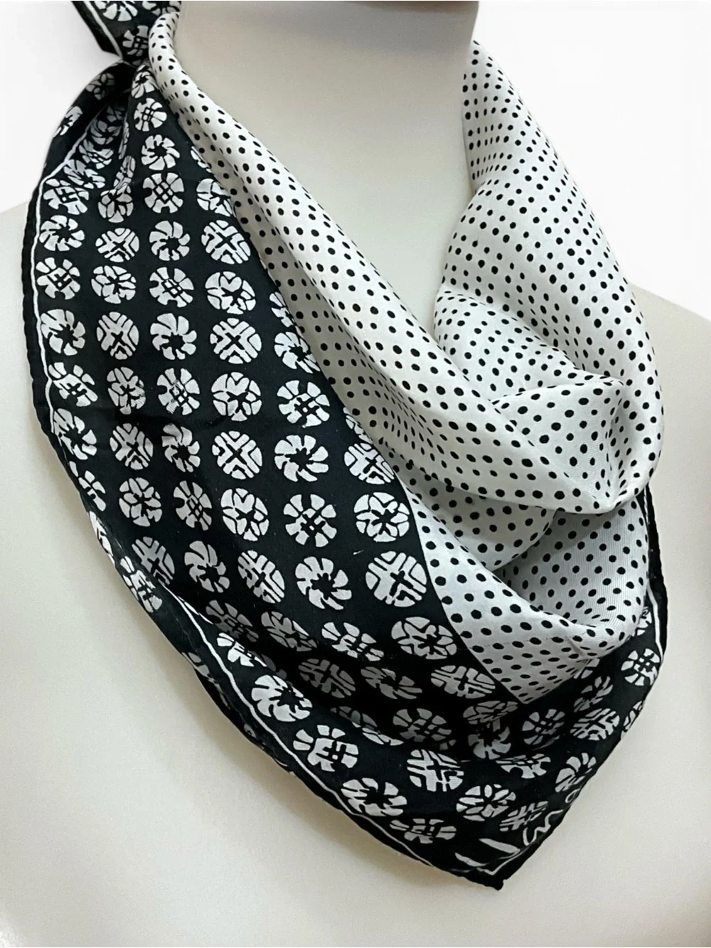 Vintage Vera Neumann Scarf Black White Rayon Silk Geometric Japan 21” Square